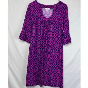 Jude Connally Womens Sm Pink/Blue Knee Length Elbow Sleeve Easter Vacation Dress